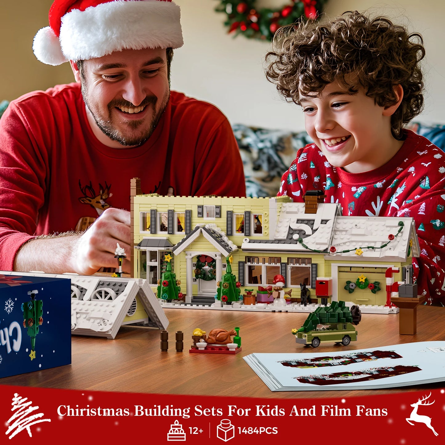 Weihnachts-Villa mit Beleuchtung – Festliches Klemmbaustein-Set (1484 Teile)