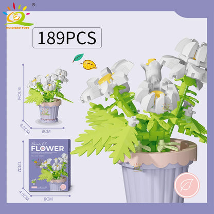 HUIQIBAO Klemmbausteine Blumen im Mini-Topf – Flower Pot Serie (12 Modelle)