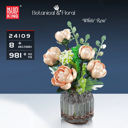 Mould King 24109 White Rose – Eleganter Blumenstrauß aus Klemmbausteinen (981 Teile)