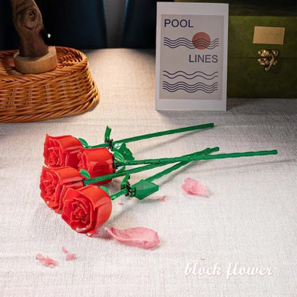 Rosen Klemmbaustein-Set – Rot, Blau oder Rosa (1–4 Stück)