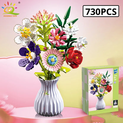 HUIQIBAO Klemmbausteine Blumen mit Vase – Deko Flower Serie (3 Modelle)