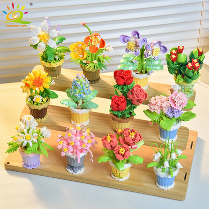 HUIQIBAO Klemmbausteine Blumen im Mini-Topf – Flower Pot Serie (12 Modelle)