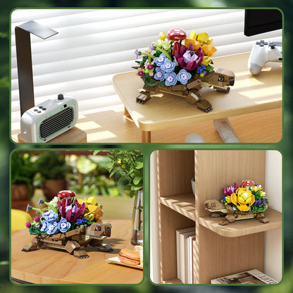 Schildkröte mit Blumen – Kreatives Klemmbaustein-Set – 477 Teile