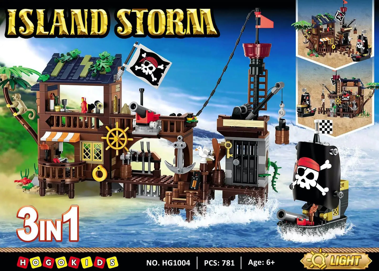 HOGOKIDS 🏴‍☠️ Piratenfestung „Island Storm“ – 3-in-1 Abenteuer-Set aus Klemmbausteinen