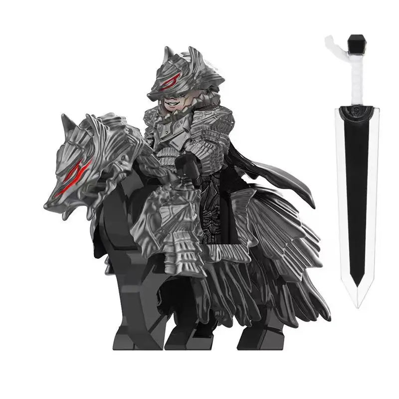 Berserk – Guts Klemmbausteinfigur (3 Varianten: Guts auf Pferd, Guts solo, Pferd solo)