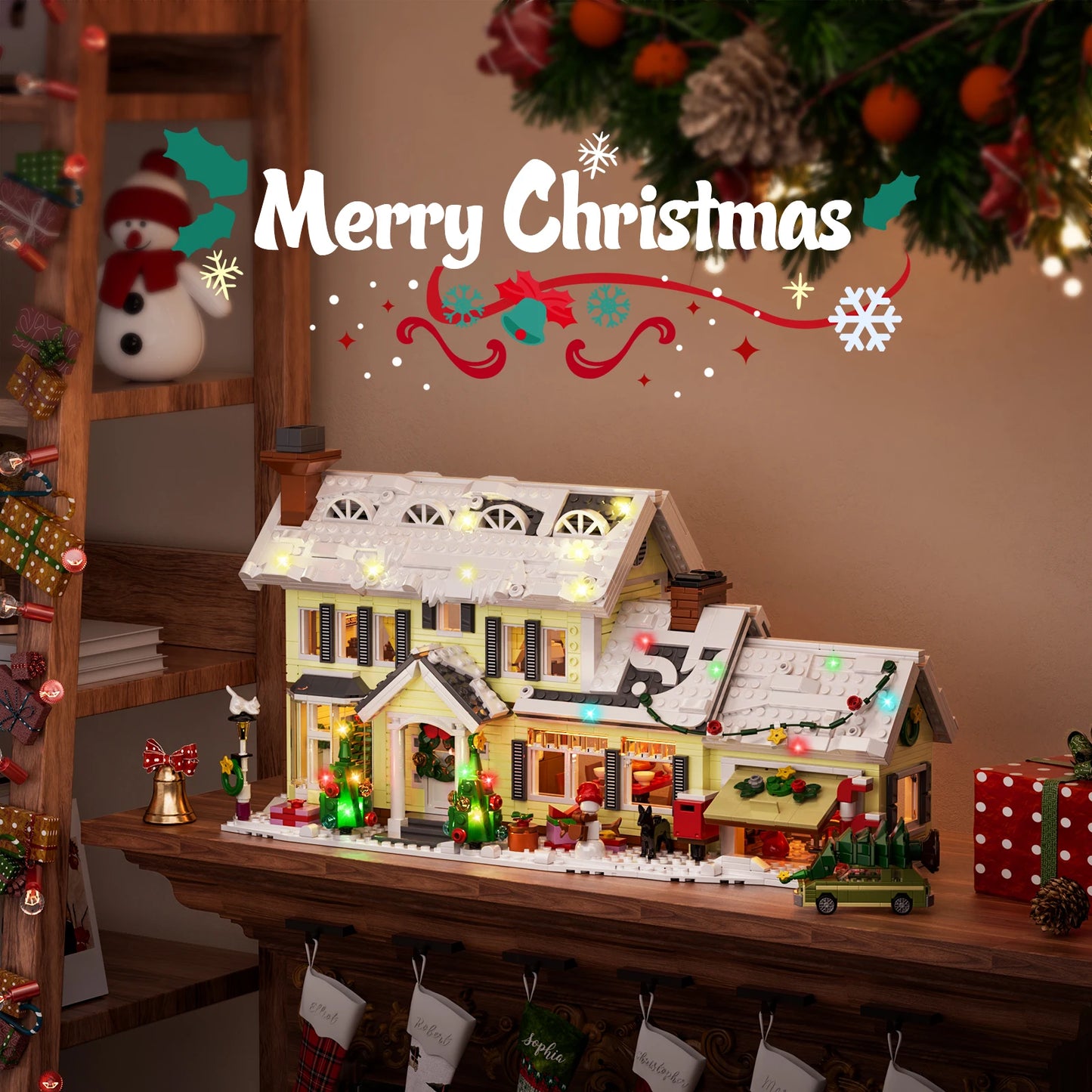Weihnachts-Villa mit Beleuchtung – Festliches Klemmbaustein-Set (1484 Teile)