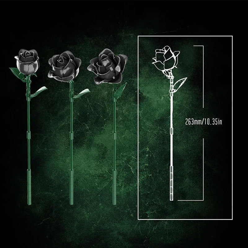 Dark Kiss – Schwarzer Rosenstrauß aus Klemmbausteinen (585 Teile)