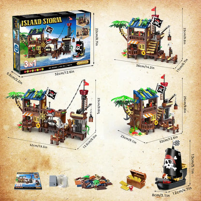 HOGOKIDS 🏴‍☠️ Piratenfestung „Island Storm“ – 3-in-1 Abenteuer-Set aus Klemmbausteinen