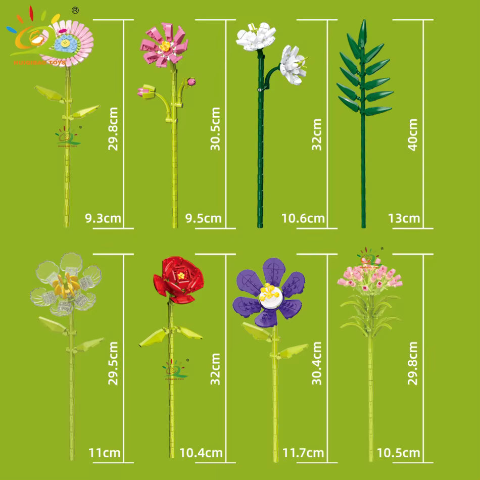 HUIQIBAO Klemmbausteine Blumen mit Vase – Deko Flower Serie (3 Modelle)