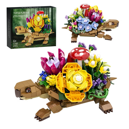 Schildkröte mit Blumen – Kreatives Klemmbaustein-Set – 477 Teile