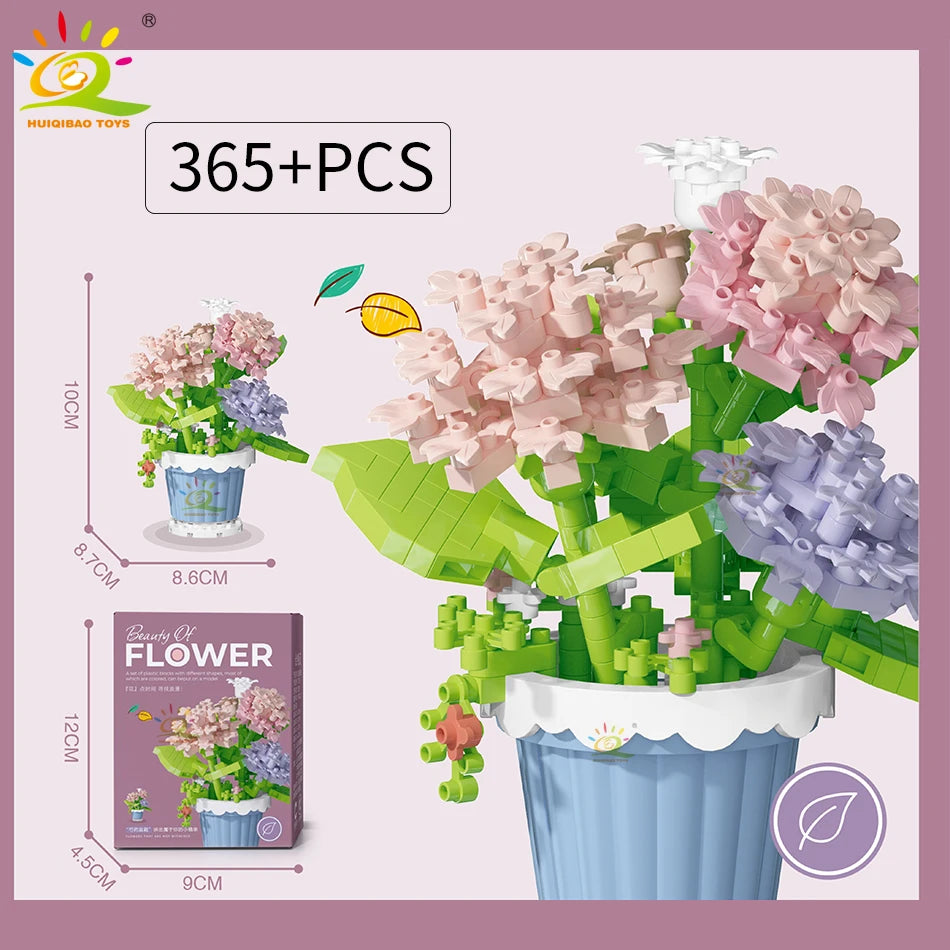 HUIQIBAO Klemmbausteine Blumen im Mini-Topf – Flower Pot Serie (12 Modelle)