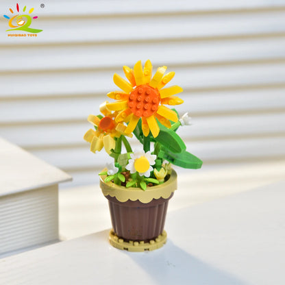 HUIQIBAO Klemmbausteine Blumen im Mini-Topf – Flower Pot Serie (12 Modelle)
