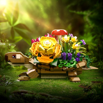 Schildkröte mit Blumen – Kreatives Klemmbaustein-Set – 477 Teile