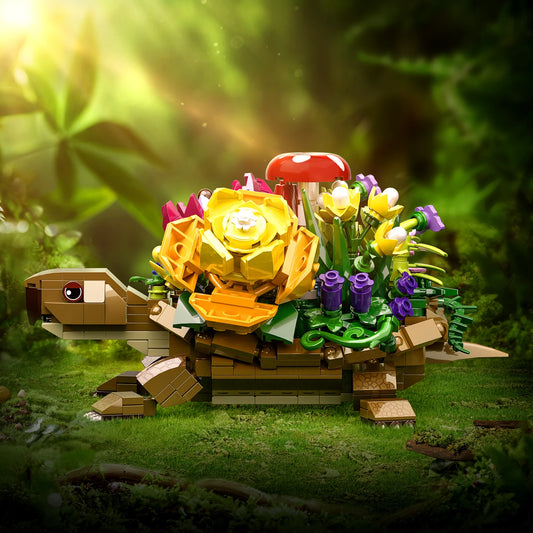 Schildkröte mit Blumen – Kreatives Klemmbaustein-Set – 477 Teile