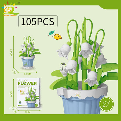 HUIQIBAO Klemmbausteine Blumen im Mini-Topf – Flower Pot Serie (12 Modelle)