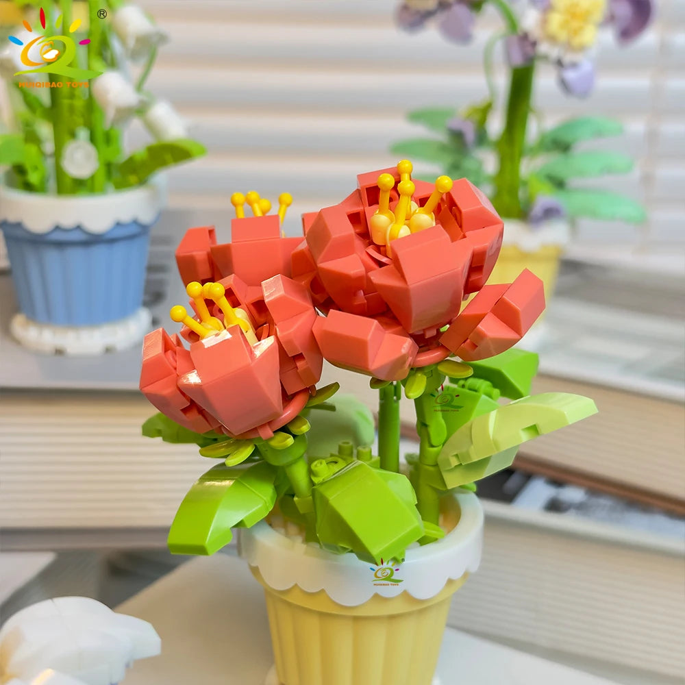HUIQIBAO Klemmbausteine Blumen im Mini-Topf – Flower Pot Serie (12 Modelle)