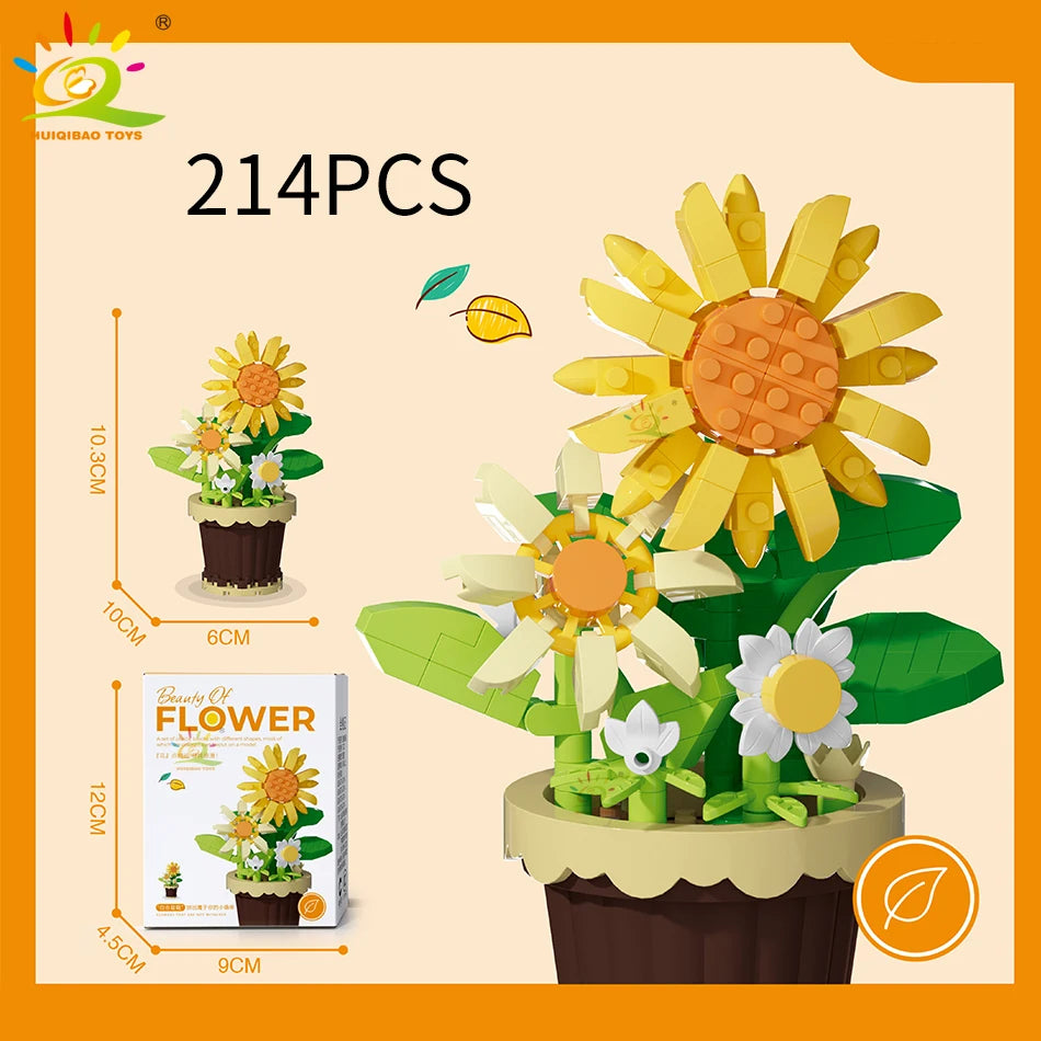 HUIQIBAO Klemmbausteine Blumen im Mini-Topf – Flower Pot Serie (12 Modelle)