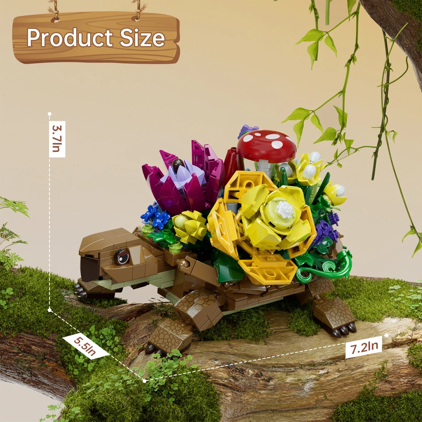 Schildkröte mit Blumen – Kreatives Klemmbaustein-Set – 477 Teile