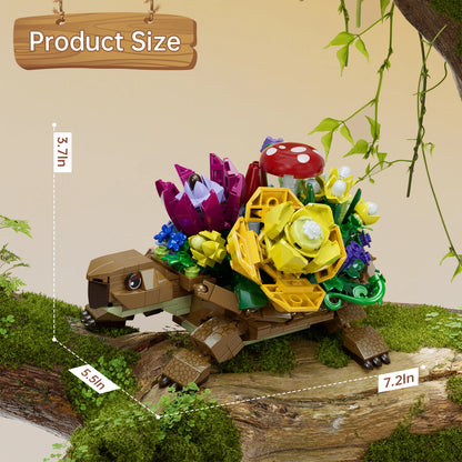 Schildkröte mit Blumen – Kreatives Klemmbaustein-Set – 477 Teile