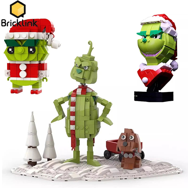 Bricklink Grinch Klemmbaustein-Figur – witzige Weihnachtsdeko in 3 Varianten