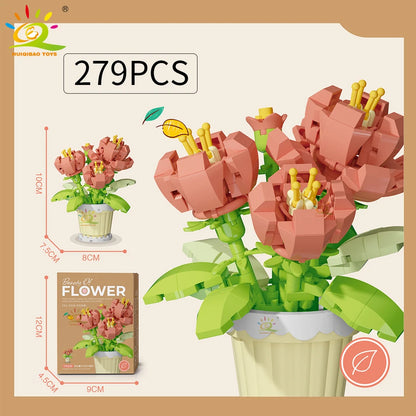 HUIQIBAO Klemmbausteine Blumen im Mini-Topf – Flower Pot Serie (12 Modelle)