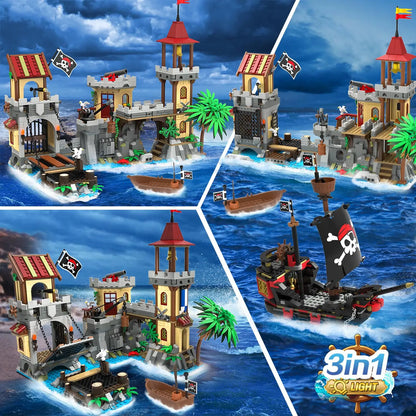 Piratenfestung mit Schiff – Abenteuerliches Klemmbaustein-Set 1508 Teile
