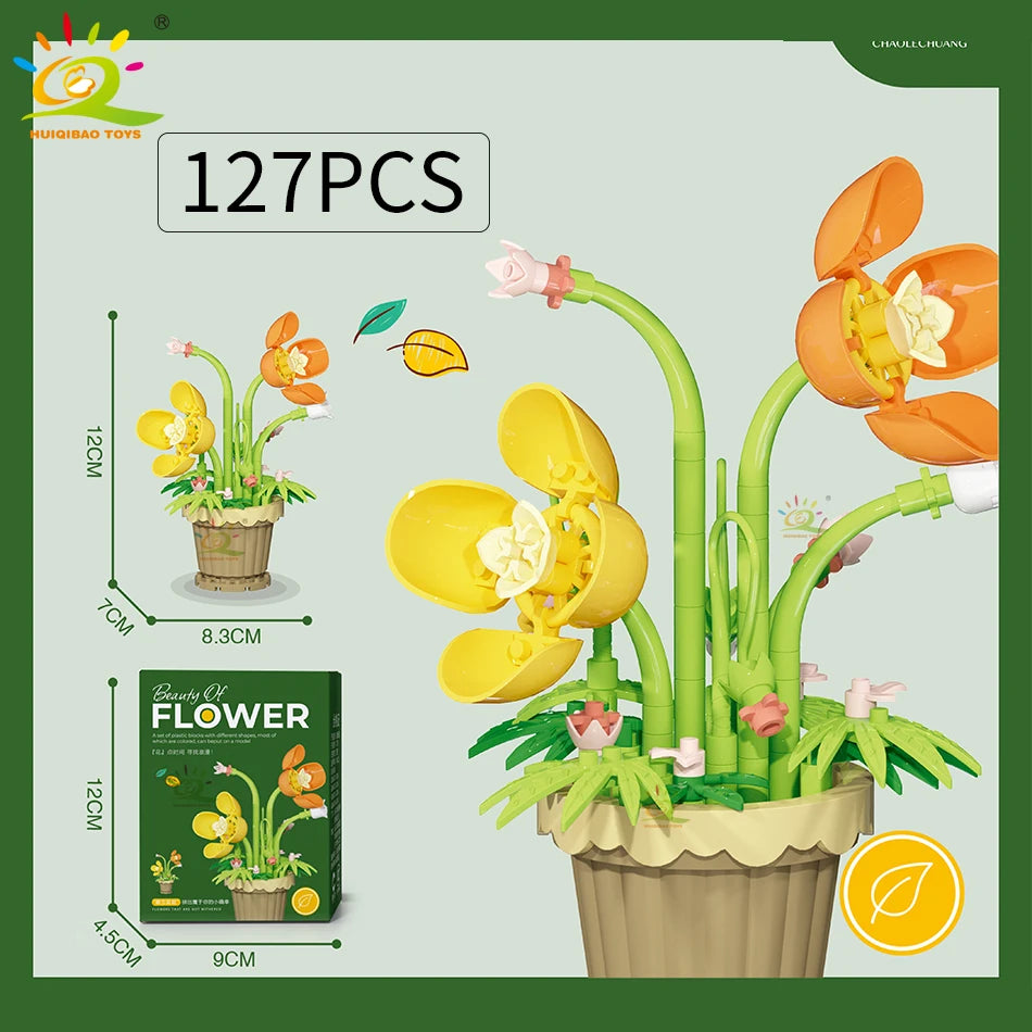 HUIQIBAO Klemmbausteine Blumen im Mini-Topf – Flower Pot Serie (12 Modelle)