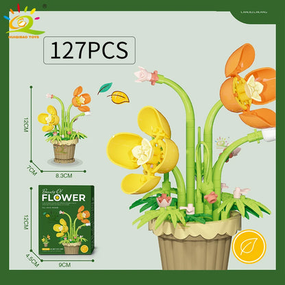 HUIQIBAO Klemmbausteine Blumen im Mini-Topf – Flower Pot Serie (12 Modelle)
