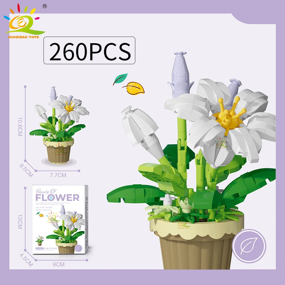 HUIQIBAO Klemmbausteine Blumen im Mini-Topf – Flower Pot Serie (12 Modelle)