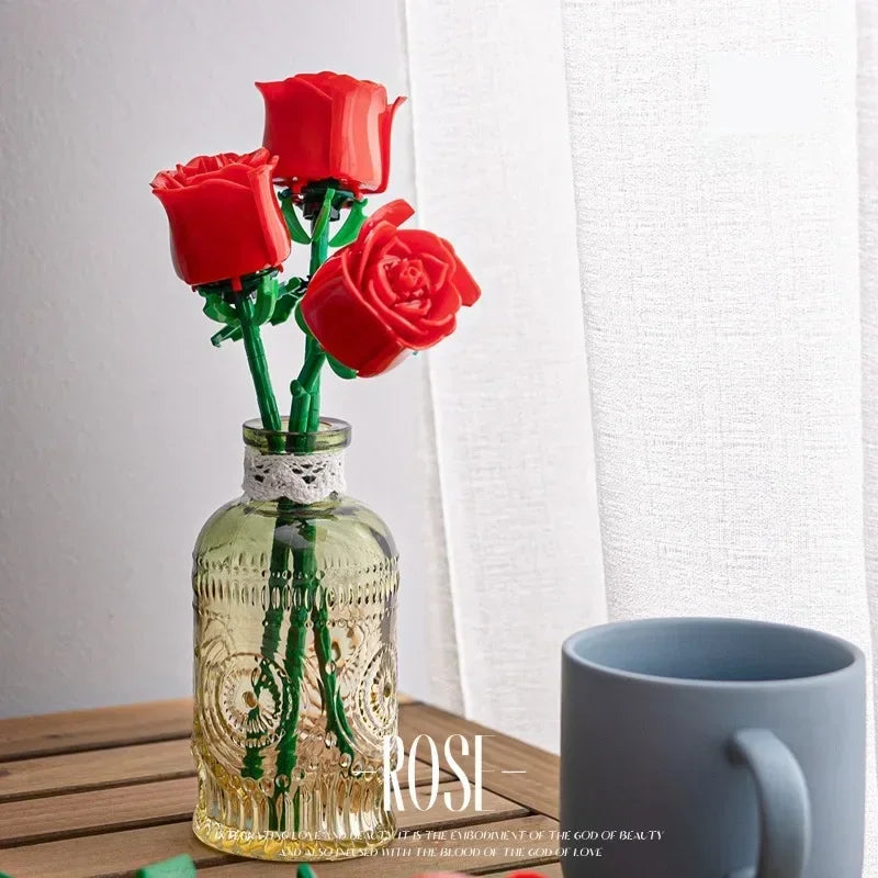 Rosen Klemmbaustein-Set – Rot, Blau oder Rosa (1–4 Stück)