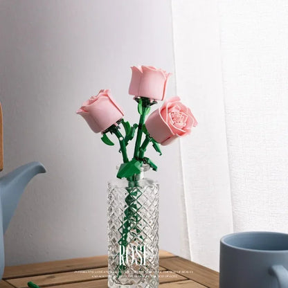 Rosen Klemmbaustein-Set – Rot, Blau oder Rosa (1–4 Stück)