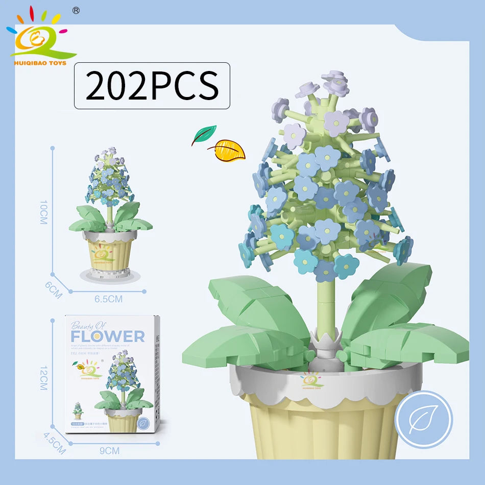 HUIQIBAO Klemmbausteine Blumen im Mini-Topf – Flower Pot Serie (12 Modelle)