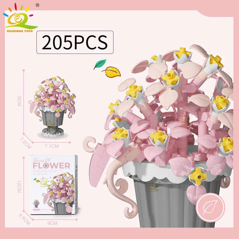 HUIQIBAO Klemmbausteine Blumen im Mini-Topf – Flower Pot Serie (12 Modelle)