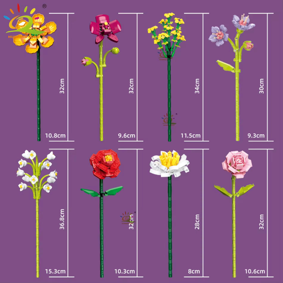 HUIQIBAO Klemmbausteine Blumen mit Vase – Deko Flower Serie (3 Modelle)