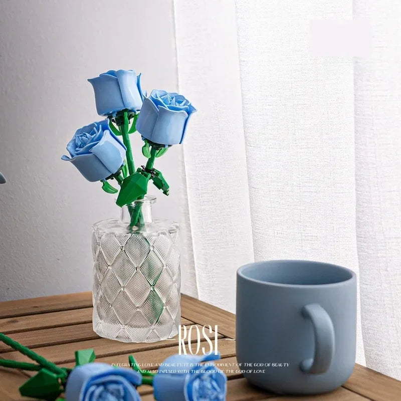 Rosen Klemmbaustein-Set – Rot, Blau oder Rosa (1–4 Stück)