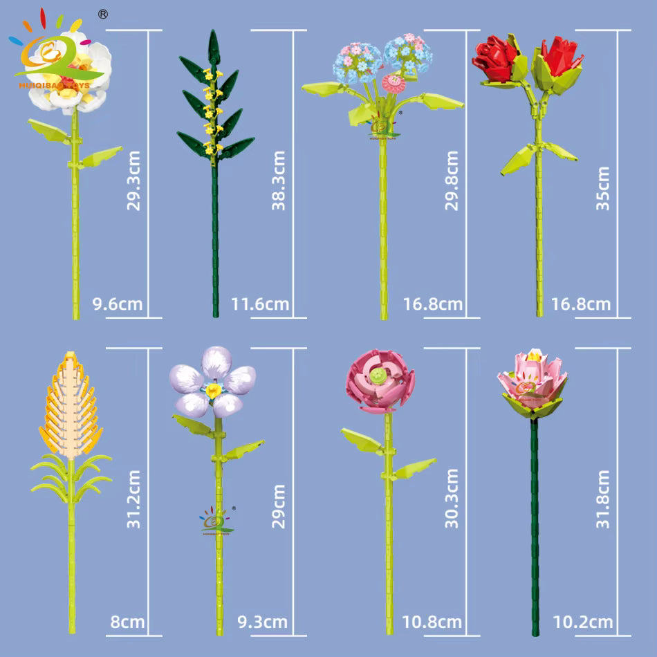 HUIQIBAO Klemmbausteine Blumen mit Vase – Deko Flower Serie (3 Modelle)
