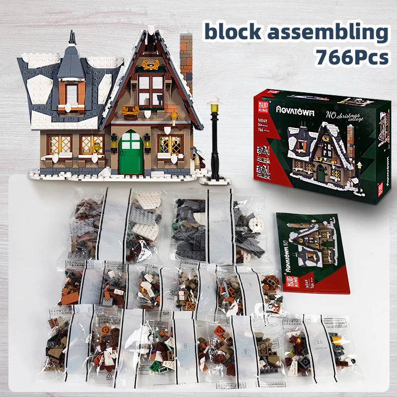 Mould King 16049 Weihnachtliches Häuschen – Winterliches Klemmbaustein-Set (766 Teile)