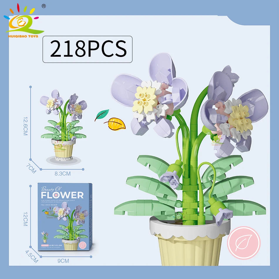 HUIQIBAO Klemmbausteine Blumen im Mini-Topf – Flower Pot Serie (12 Modelle)