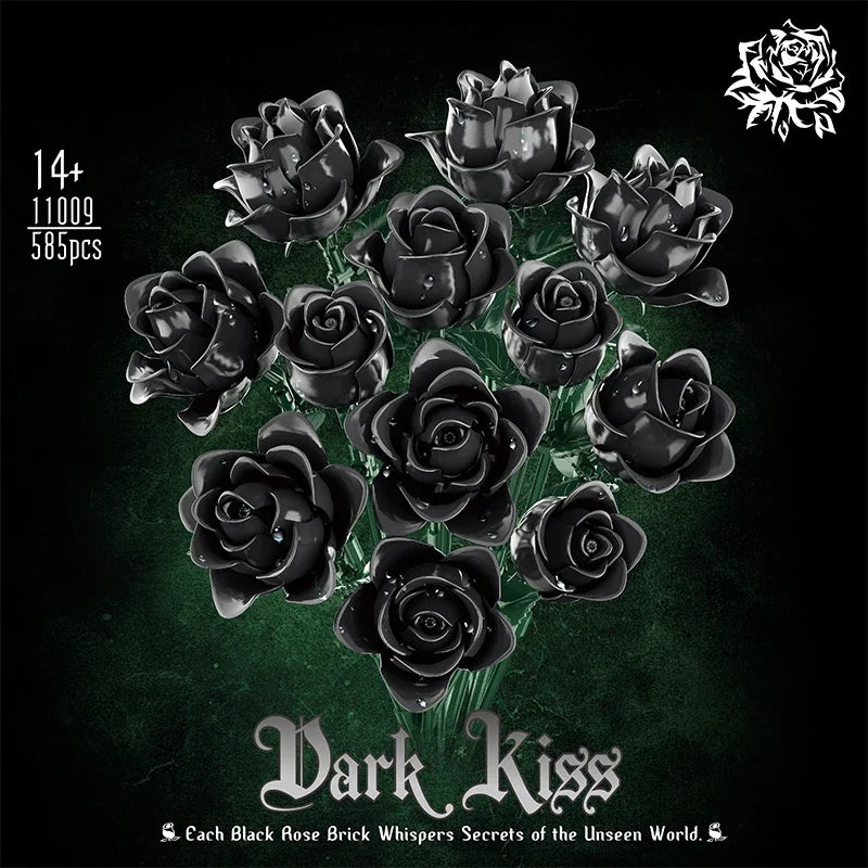 Dark Kiss – Schwarzer Rosenstrauß aus Klemmbausteinen (585 Teile)