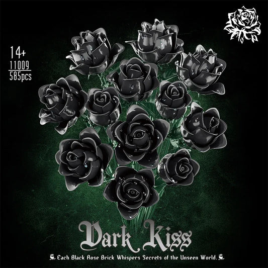 Dark Kiss – Schwarzer Rosenstrauß aus Klemmbausteinen (585 Teile)