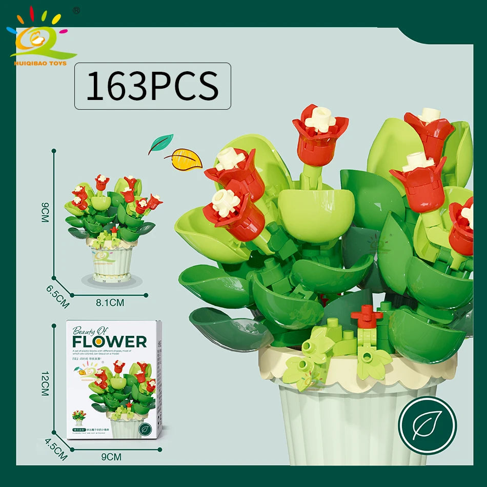 HUIQIBAO Klemmbausteine Blumen im Mini-Topf – Flower Pot Serie (12 Modelle)