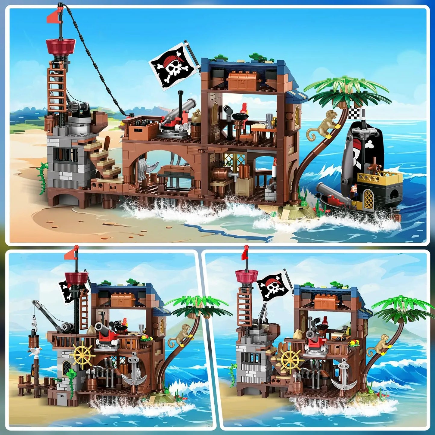 HOGOKIDS 🏴‍☠️ Piratenfestung „Island Storm“ – 3-in-1 Abenteuer-Set aus Klemmbausteinen