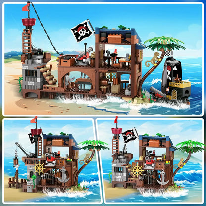 HOGOKIDS 🏴‍☠️ Piratenfestung „Island Storm“ – 3-in-1 Abenteuer-Set aus Klemmbausteinen