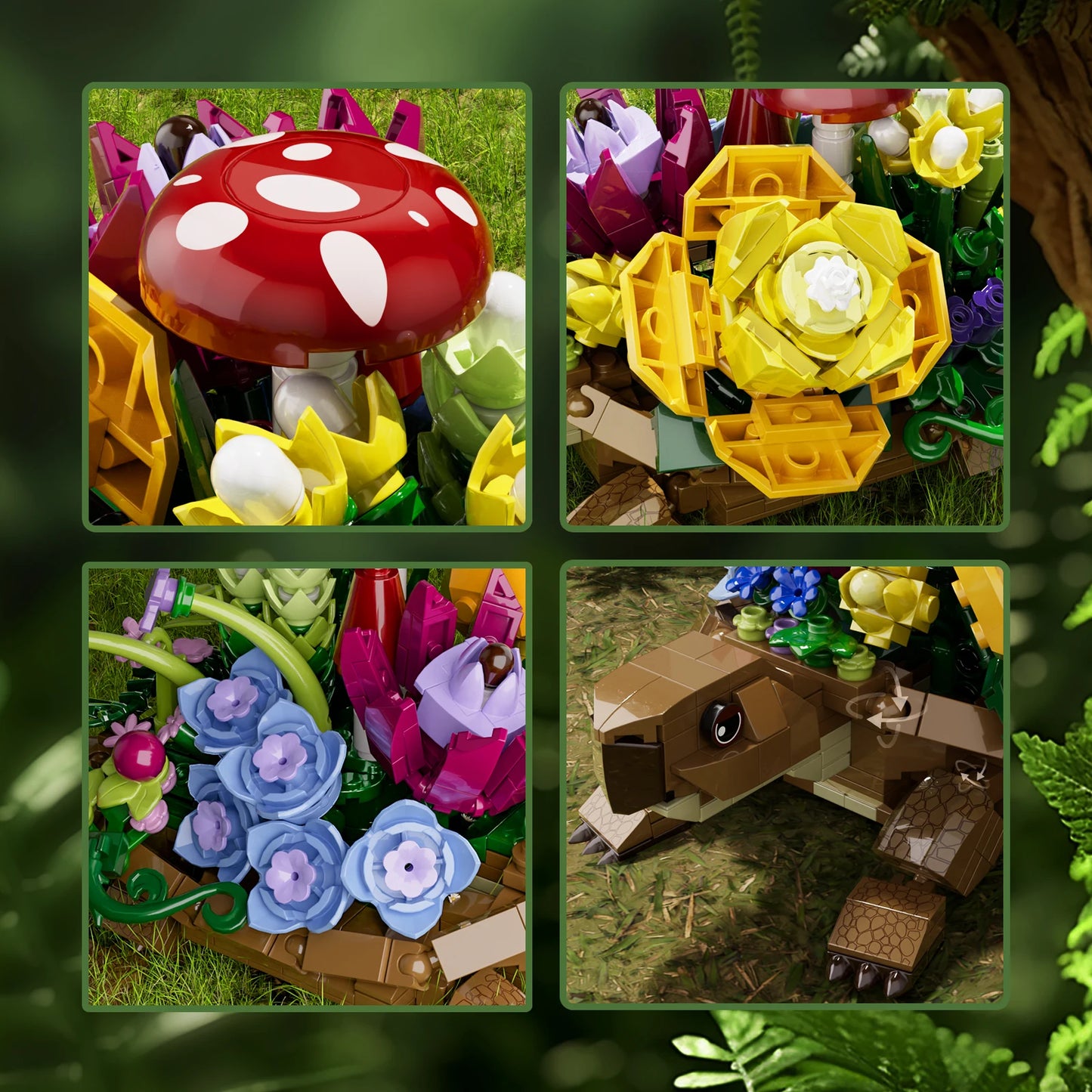 Schildkröte mit Blumen – Kreatives Klemmbaustein-Set – 477 Teile