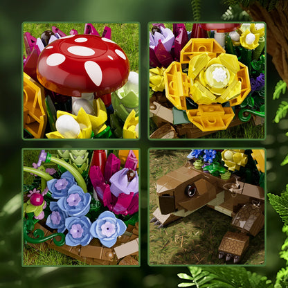 Schildkröte mit Blumen – Kreatives Klemmbaustein-Set – 477 Teile