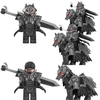 Berserk – Guts Klemmbausteinfigur (3 Varianten: Guts auf Pferd, Guts solo, Pferd solo)