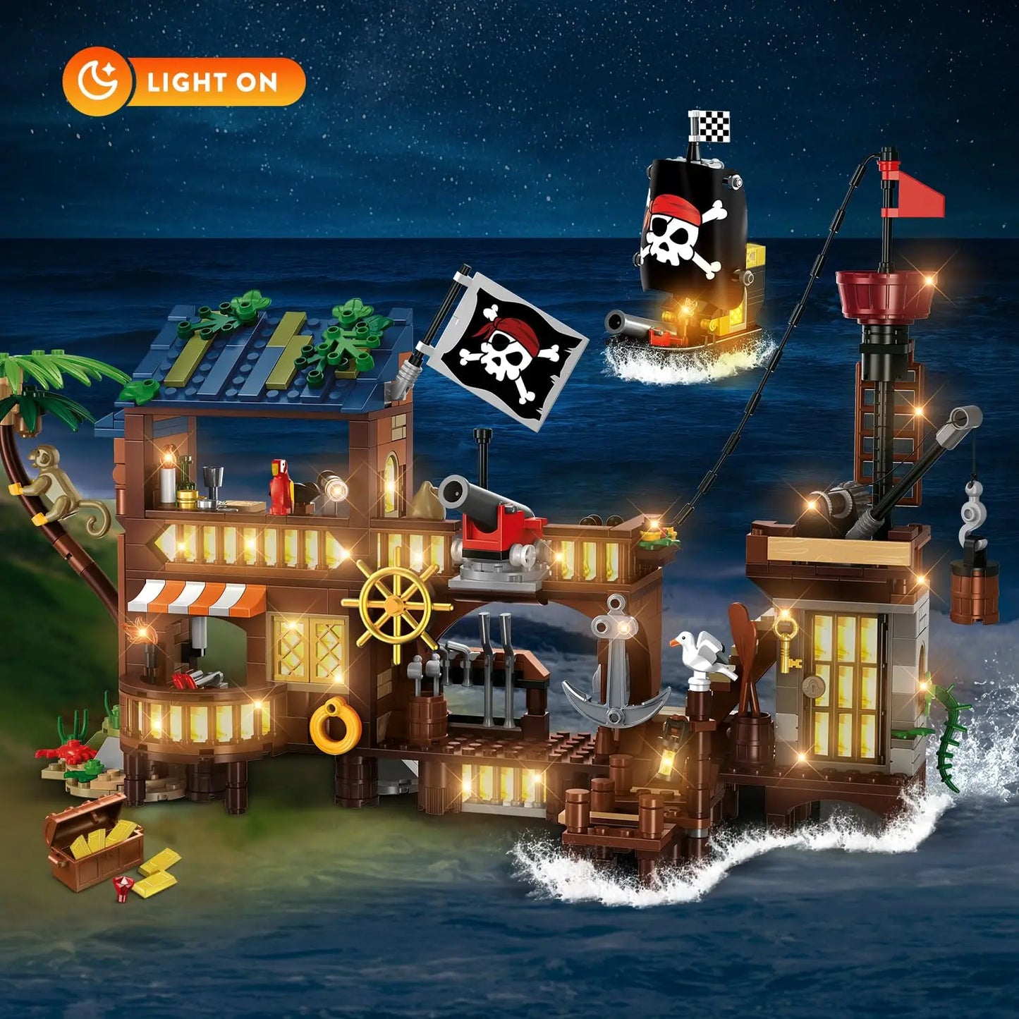 HOGOKIDS 🏴‍☠️ Piratenfestung „Island Storm“ – 3-in-1 Abenteuer-Set aus Klemmbausteinen